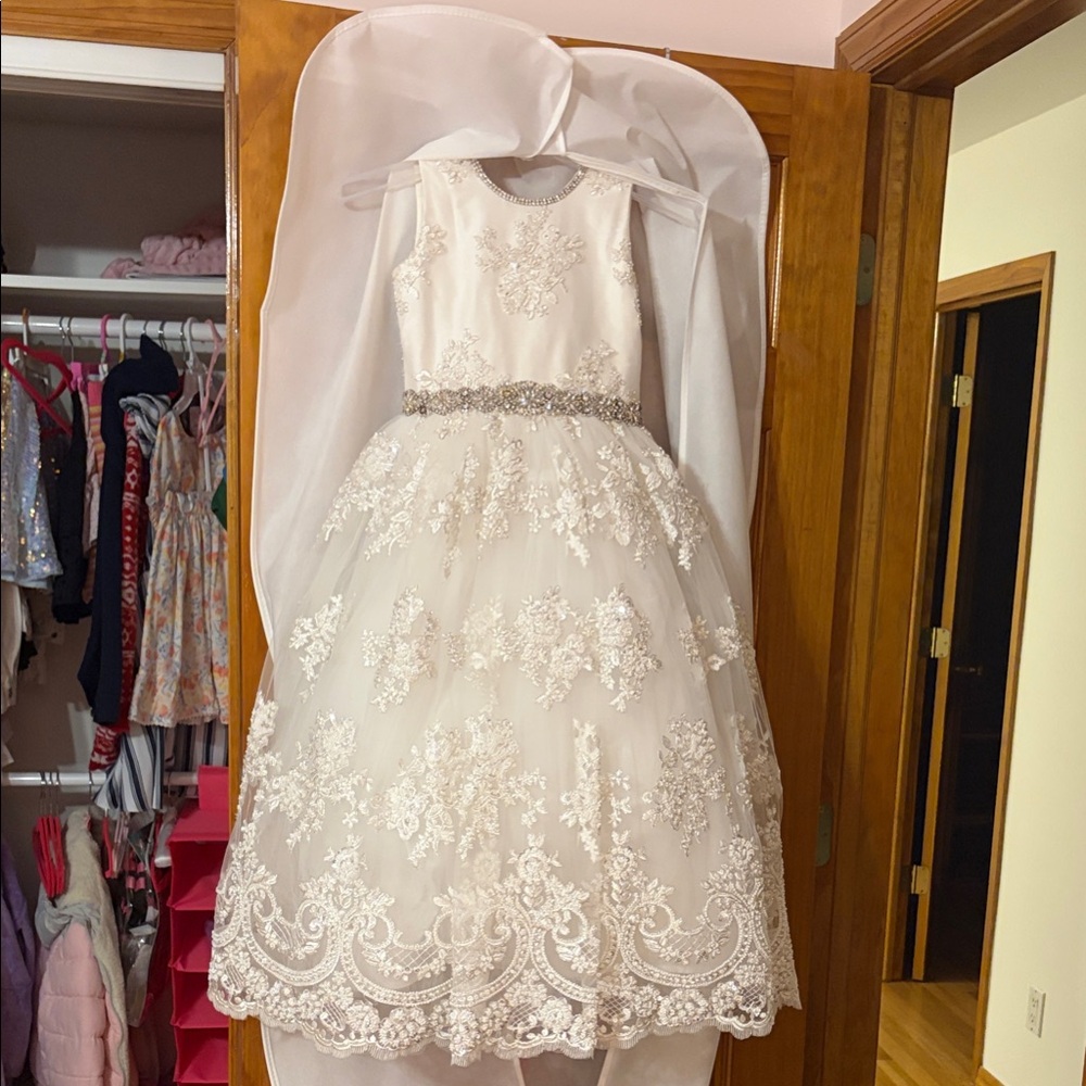 Elegant White Lace Dress with Silver Accents